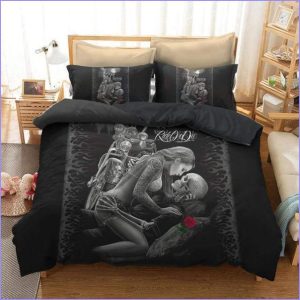 Skeleton and wife biker duvet cover