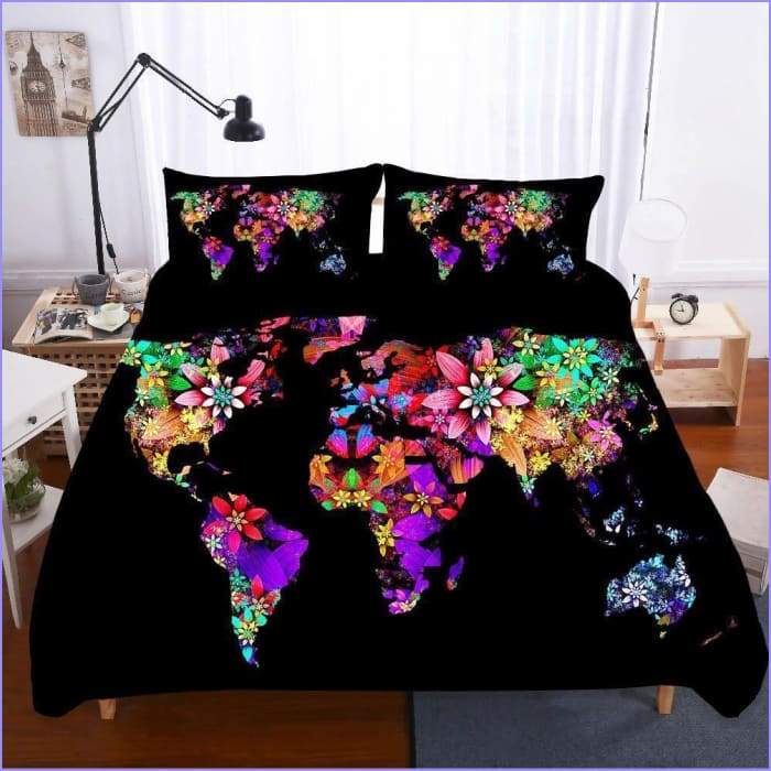 Duvet cover world map in bloom