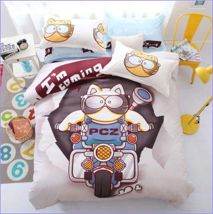 Motorcycle cat duvet cover
