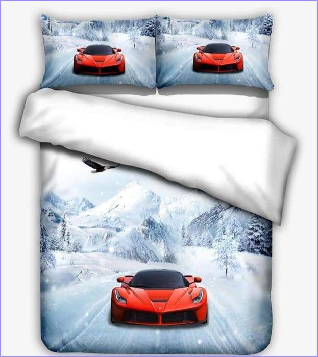 Ferrari duvet cover on snow