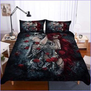 Gothic Skeleton and Roses Gothic Duvet Cover