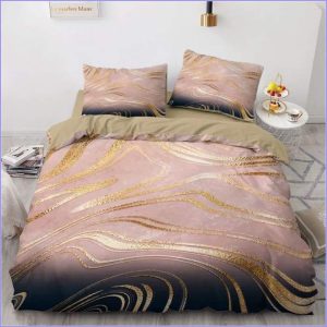 Pink and gold marble printed duvet cover