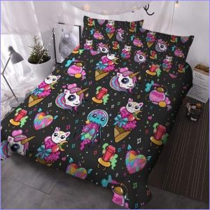Unicorn duvet cover and cat