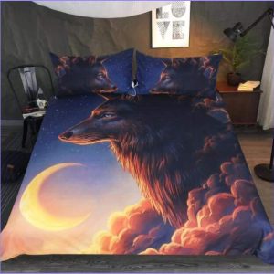 Wolf duvet cover in clouds