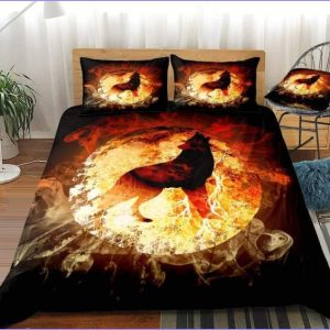 Loup duvet cover on fire