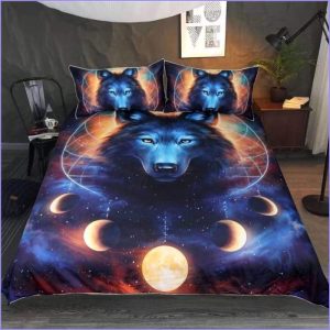 Lunar phase wolf duvet cover