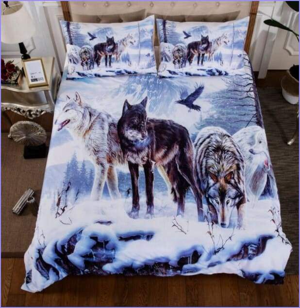 Wolf duvet cover in the snow