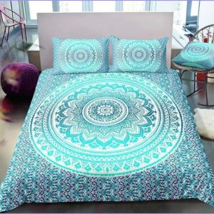 Turquoise blue mandala duvet cover