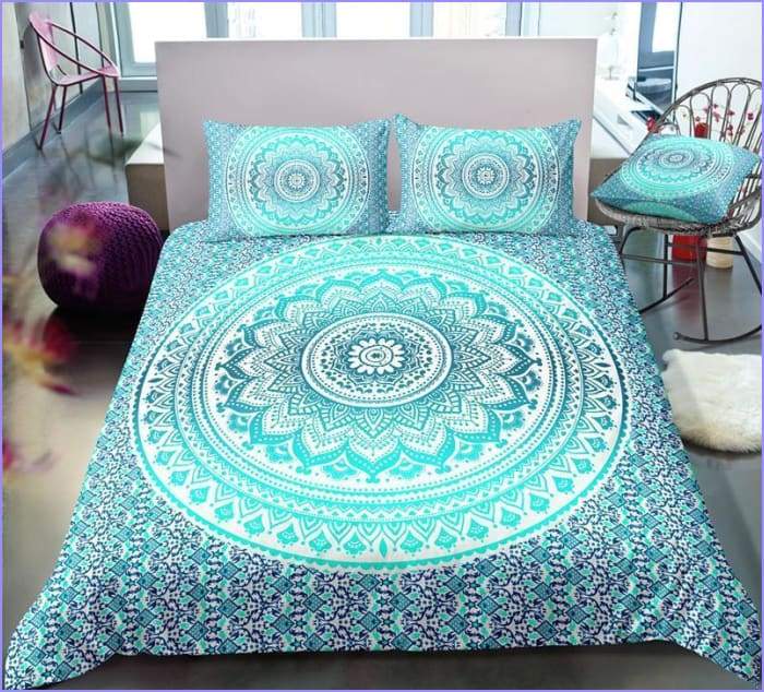Turquoise blue mandala duvet cover