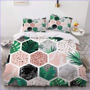 Marble duvet cover and flowers