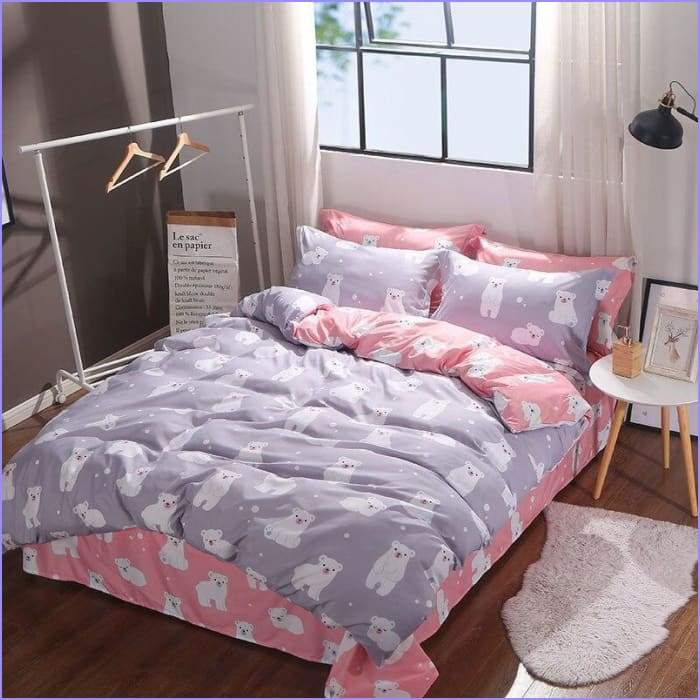 Duvet cover Gray and pink bear (reversible) - Image 2