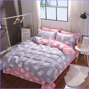 Duvet cover Gray and pink bear (reversible)