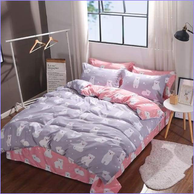 Duvet cover Gray and pink bear (reversible)