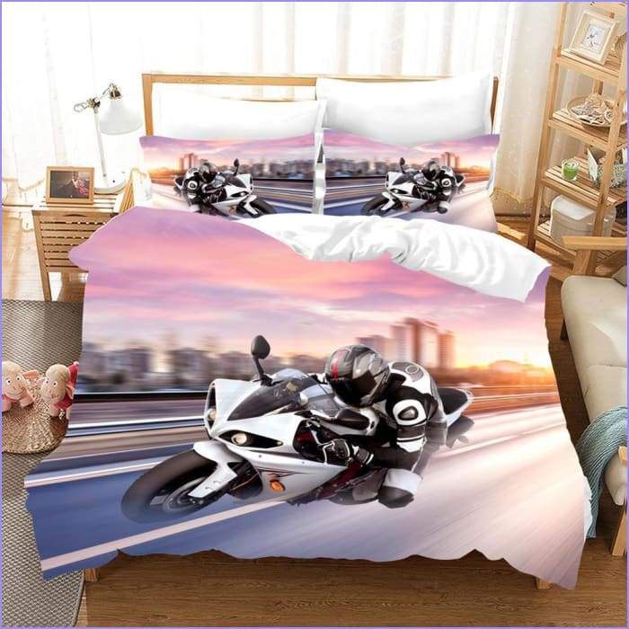 Racing motorcycle driver duvet cover