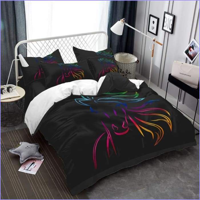 Rainbow horse head duvet cover