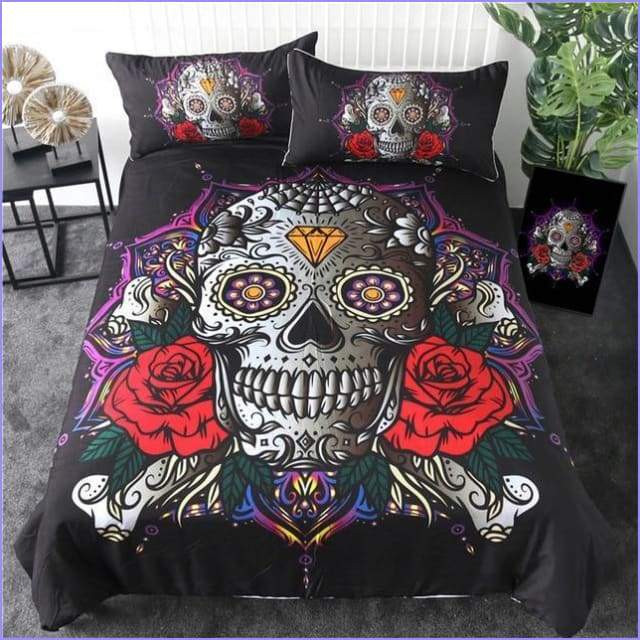 Mexican Death Head Duvet Cover and Roses