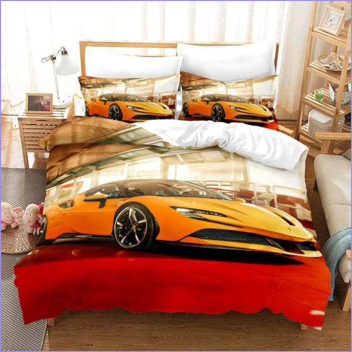Yellow racing car duvet cover