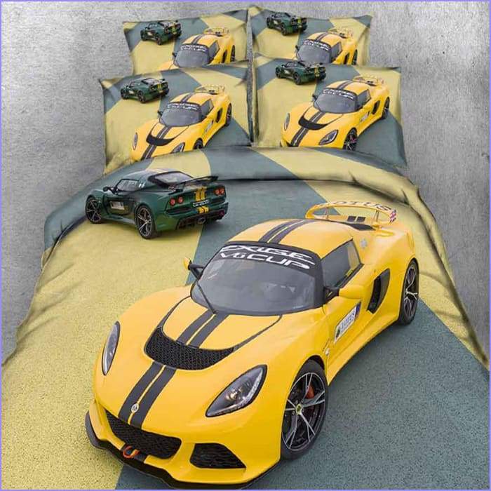 Yellow sports car duvet cover